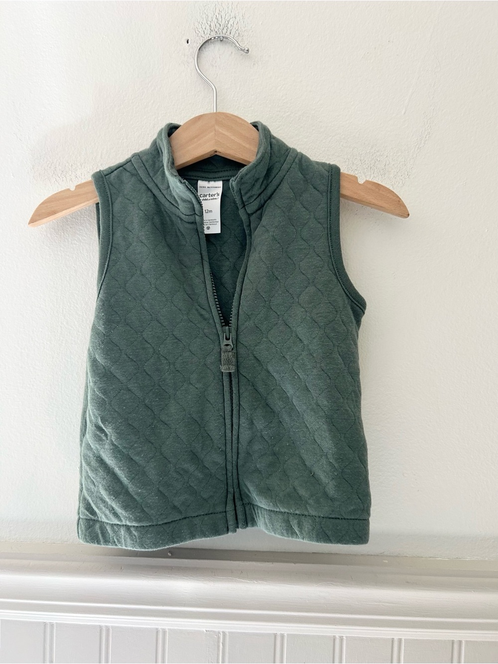 Carter's 12 Months Quilted Moss Green Toddler Vest with Zip